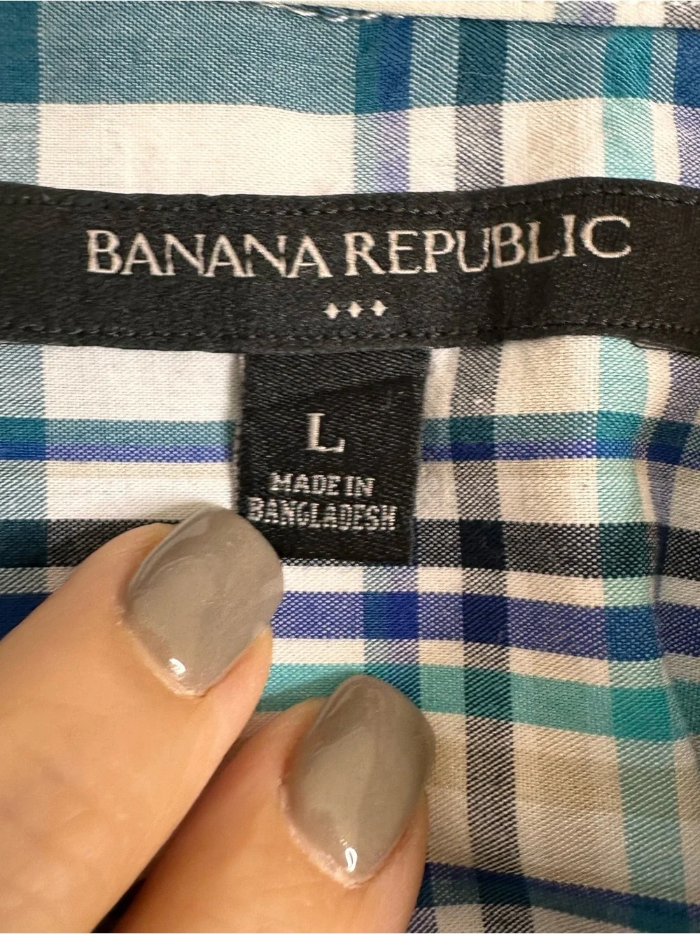 Banana Republic Teal and White Plaid Button-Down Shirt Men's Size Large